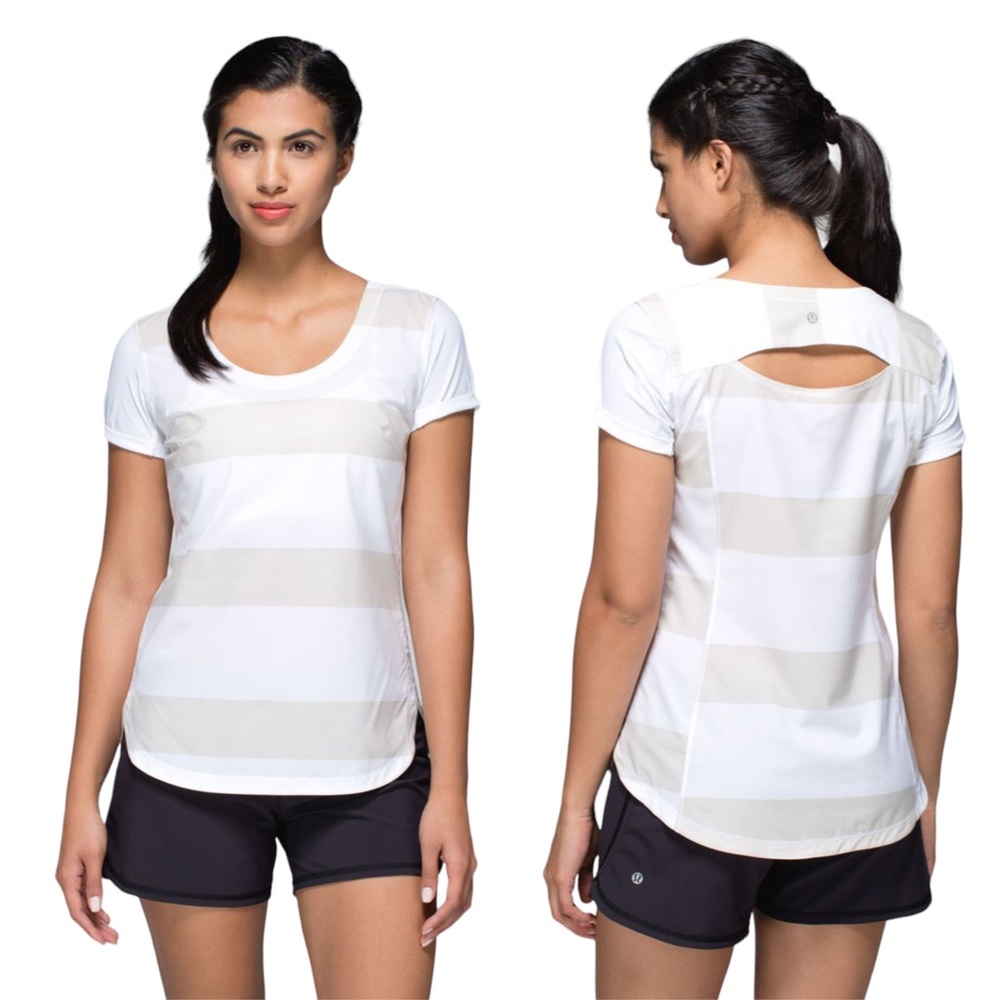 Lululemon Lightened Up Short Sleeve Stroll Stripe Printed Cashew / White 4 XS